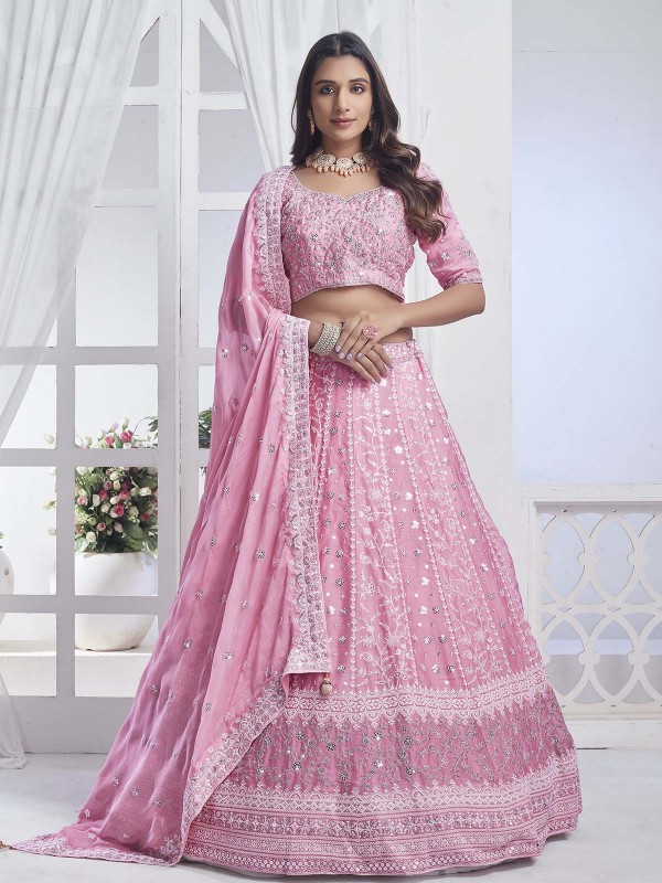 Pink Pure Chiffon Lehenga Choli